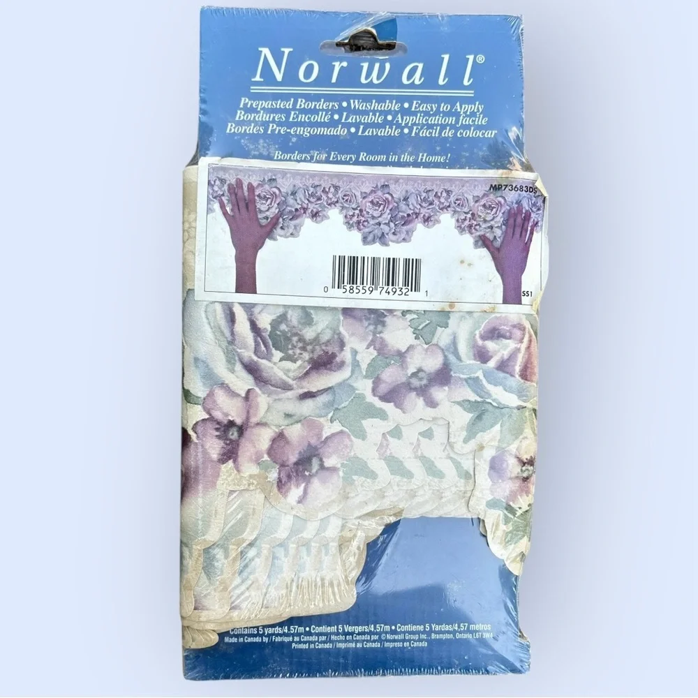 Norwall Floral Wallpaper Border Floral LavenderRose pattern. 1 Pkg. 5 yds. NIP